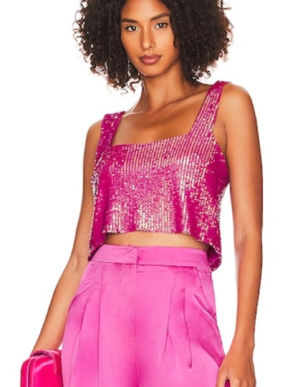 Show Me Your Mimi Tara Crop Top in Pink Disco Sequin